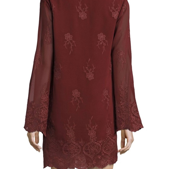 WAYF Halifax Dress Dark Red Burgundy Scallop Hem - Picture 3 of 10